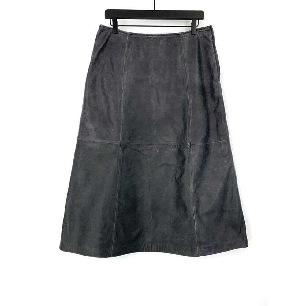 SEA NEW YORK Andy A-Line Leather Midi Skirt Navy/Black 10